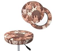QMKFWT Bar Stool Cover Repeating Bunny Pattern Round Bar Stool Seat Covers with Elastic Bands Dustproof Bar Chair Covers Washable Stool Cushion Covers Stretch Slipcover for 12-14 Inch Chair