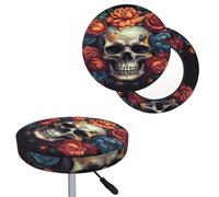 QMKFWT Bar Stool Cover Skull Surrounded by Flowers Round Bar Stool Seat Covers with Elastic Bands Dustproof Bar Chair Covers Washable Stool Cushion Covers Stretch Slipcover for 12-14 Inch Chair