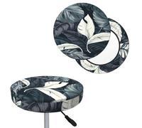 QMKFWT Bar Stool Cover White and Silver Leaves Round Bar Stool Seat Covers with Elastic Bands Dustproof Bar Chair Covers Washable Stool Cushion Covers Stretch Slipcover for 12-14 Inch Chair