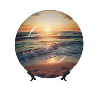 QMKFWT Beach sunset Bone China Decorative Plate,10inï¼ˆ25cmï¼‰ Ceramic Decorative Plates with Display Stand,Ceramic Ornaments Art Porcelain Plate for Home Office Wall Decor Collections Plates
