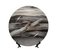 QMKFWT Beach Wood Picture Bone China Decorative Plate,6inï¼ˆ15cmï¼‰ Ceramic Decorative Plates with Display Stand,Ceramic Ornaments Art Porcelain Plate for Home Office Wall Decor Collections Plates
