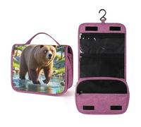 QMKFWT Bear Crossing The River Toiletry Bag Waterproof Makeup Bag with Hanging Hook Cosmetic Bags for Women Travel Essentials