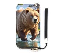 QMKFWT Bear Crossing The River Wallet Large Capacity Clutch Cash PursePU Leather Long Zipper Pouch Wallet Unisex, white, 20x10.5cm, Wallet