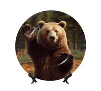 QMKFWT Bear waving bye Bone China Decorative Plate,8inï¼ˆ20cmï¼‰ Ceramic Decorative Plates with Display Stand,Ceramic Ornaments Art Porcelain Plate for Home Office Wall Decor Collections Plates