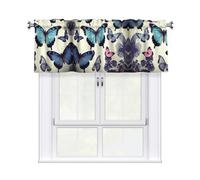 QMKFWT Beautiful Butterfly Curtain Valance for Windows,Kitchen Window Curtains Blackout Drapes Window Treatments Decorative Rod Pocket Short Curtain for Living Room Bedroom,54" W x 18" L