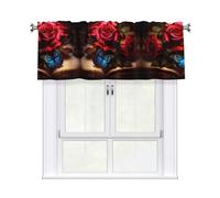 QMKFWT Beautiful Flower Butterfly Roses Curtain Valance for Windows,Kitchen Window Curtains Blackout Drapes Window Treatments Decorative Rod Pocket Short Curtain for Living Room Bedroom,54" W x 18" L