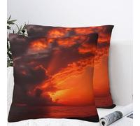 QMKFWT Beautiful Orange Sunset Plush Throw Pillow Covers 18"X18",Soft Cozy Couch Cushion Covers Decorative Pillow Cases for Holiday Home Bedroom Sofa Decors