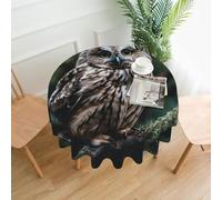 QMKFWT Beautiful Owl Printed Round Tablecloth,Dust-Proof Wrinkle Resistant Table Cover Washable Polyester Table Cloth for Kitchen Dining Room Farmhouse Picnic Indoor Outdoor(Round 60 Inch)