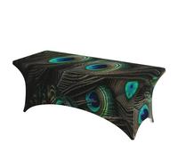 QMKFWT Beautiful Peacock Feathers Decorative Tablecloth Protector for Wedding, Banquet & Parties6FT Spandex Rectangle Tablecloths, Stretch Washable Table Cloth Wrinkle Free Patio Table Cover