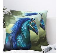 QMKFWT Beautiful Peacock Horse Plush Throw Pillow Covers 22"X22",Soft Cozy Couch Cushion Covers Decorative Pillow Cases for Holiday Home Bedroom Sofa Decors