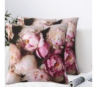 QMKFWT Beautiful Peonies Plush Throw Pillow Covers 20"X20",Soft Cozy Couch Cushion Covers Decorative Pillow Cases for Holiday Home Bedroom Sofa Decors