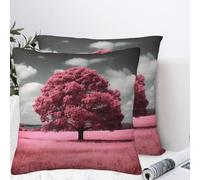 QMKFWT Beautiful Pink Tree Plush Throw Pillow Covers 18"X18",Soft Cozy Couch Cushion Covers Decorative Pillow Cases for Holiday Home Bedroom Sofa Decors