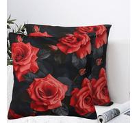 QMKFWT Beautiful Red Rose Flowers Plush Throw Pillow Covers 18"X18",Soft Cozy Couch Cushion Covers Decorative Pillow Cases for Holiday Home Bedroom Sofa Decors