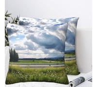 QMKFWT Beautiful Roadside View Plush Throw Pillow Covers 12"X12",Soft Cozy Couch Cushion Covers Decorative Pillow Cases for Holiday Home Bedroom Sofa Decors