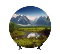 QMKFWT Beautiful Scenery Bone China Decorative Plate,8inï¼ˆ20cmï¼‰ Ceramic Decorative Plates with Display Stand,Ceramic Ornaments Art Porcelain Plate for Home Office Wall Decor Collections Plates