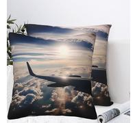 QMKFWT Beautiful Sky Airplane Plush Throw Pillow Covers 20"X20",Soft Cozy Couch Cushion Covers Decorative Pillow Cases for Holiday Home Bedroom Sofa Decors