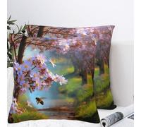 QMKFWT Beautiful Spring Scene Plush Throw Pillow Covers 16"X16",Soft Cozy Couch Cushion Covers Decorative Pillow Cases for Holiday Home Bedroom Sofa Decors