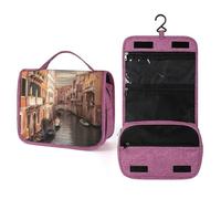 QMKFWT Beautiful Venice Canal View Toiletry Bag Waterproof Makeup Bag with Hanging Hook Cosmetic Bags for Women Travel Essentials