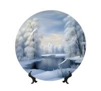 QMKFWT Beautiful Winter Bone China Decorative Plate,7in Ceramic Decorative Plates with Display Stand,Ceramic Ornaments Art Porcelain Plate for Home Office Wall Decor Collections Plates