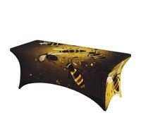 QMKFWT Bee Pattern Decorative Tablecloth Protector for Wedding, Banquet & Parties6FT Spandex Rectangle Tablecloths, Stretch Washable Table Cloth Wrinkle Free Patio Table Cover