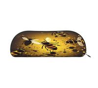 QMKFWT Bee Pattern Pencil Pouch Leather,Small Pen Bags With Zipper For Pencils,Pens,Markers,Makeups,Change,Coins