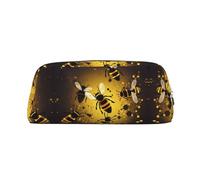 QMKFWT Bee Pattern print Pencil Bag waterproof Zipper Pencil Case Leather Pen Box Cosmetic Bag For Office Pencil