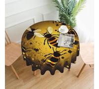 QMKFWT Bee Pattern Printed Round Tablecloth,Dust-Proof Wrinkle Resistant Table Cover Washable Polyester Table Cloth for Kitchen Dining Room Farmhouse Picnic Indoor Outdoor(Round 60 Inch)