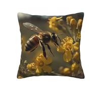 QMKFWT Bees in The Wild Print Throw Pillow Covers Decorative Pillow Cover Square Cushion Cases Soft Cushion Cover Throw Sofa Pillow Case for Home Decor Living Room Bed Couch Car 18"x18"