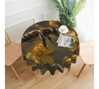 QMKFWT Bees in The Wild Printed Round Tablecloth,Dust-Proof Wrinkle Resistant Table Cover Washable Polyester Table Cloth for Kitchen Dining Room Farmhouse Picnic Indoor Outdoor(Round 60 Inch)