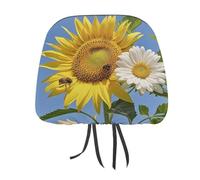 QMKFWT Bees Sunflowers Daisy Rose Flowers Car Seat Headrest Cover Adjustable and Reusable Anti-Dirty Flexible Hear Rest Covers Soft Dust-Proof Car Seat Headrest Protector for Most Vehicles