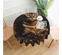 QMKFWT Bengal Cat Printed Round Tablecloth,Dust-Proof Wrinkle Resistant Table Cover Washable Polyester Table Cloth for Kitchen Dining Room Farmhouse Picnic Indoor Outdoor(Round 60 Inch)