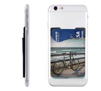 QMKFWT Bicycle Leaning on Fence Phone Wallet, Stick On Card Holder for Back of Phone Case - Leather Cell Phone Card Wallet Sleeve Adhesive Phone Pocket - Compatible with Most Cell Phones