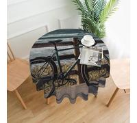 QMKFWT Bicycle Leaning On Fence Printed Round Tablecloth,Dust-Proof Wrinkle Resistant Table Cover Washable Polyester Table Cloth for Kitchen Dining Room Farmhouse Picnic Indoor Outdoor(Round 60 Inch)