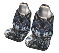 QMKFWT Big Black Wolf with Red Eyes Printed 2 Pcs Automotive Seat Covers for Front with Elastic Straps Car Protector Seat Covers for Car SUV Truck