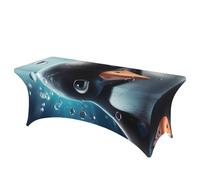QMKFWT Big Eyed Penguin Decorative Tablecloth Protector for Wedding, Banquet & Parties6FT Spandex Rectangle Tablecloths, Stretch Washable Table Cloth Wrinkle Free Patio Table Cover