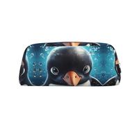 QMKFWT Big Eyed Penguin print Pencil Bag waterproof Zipper Pencil Case Leather Pen Box Cosmetic Bag For Office Pencil