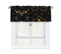 QMKFWT Black and Gold Marble Texture Curtain Valance for Windows,Kitchen Window Curtains Blackout Drapes Window Treatments Decorative Rod Pocket Short Curtain for Living Room Bedroom,54" W x 18" L