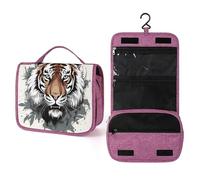 QMKFWT Black And White Doodle Tiger Toiletry Bag Waterproof Makeup Bag with Hanging Hook Cosmetic Bags for Women Travel Essentials