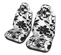 QMKFWT Black and White Flowers Printed 2 Pcs Automotive Seat Covers for Front with Elastic Straps Car Protector Seat Covers for Car SUV Truck