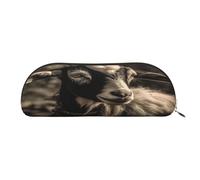 QMKFWT Black And White Goat Pencil Pouch Leather,Small Pen Bags With Zipper For Pencils,Pens,Markers,Makeups,Change,Coins