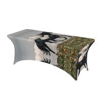 QMKFWT Black and White Horses Running Decorative Tablecloth Protector for Wedding, Banquet & Parties6FT Spandex Rectangle Tablecloths, Stretch Washable Table Cloth Wrinkle Free Patio Table Cover