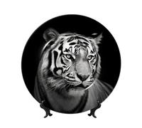 QMKFWT Black and white tiger Bone China Decorative Plate,7in Ceramic Decorative Plates with Display Stand,Ceramic Ornaments Art Porcelain Plate for Home Office Wall Decor Collections Plates