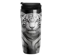 QMKFWT Black And White Tiger Coffee Cup Reusable Insulated Leakproof Travel Tumbler with Lid Double Wall Spill Proof Coffee Mug for Iced/Hot Coffee Gift for Mothers & Fathers