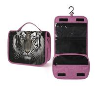 QMKFWT Black And White Tiger Toiletry Bag Waterproof Makeup Bag with Hanging Hook Cosmetic Bags for Women Travel Essentials