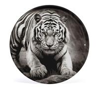 QMKFWT Black And White Tiger Wall Picture Circular Iron Hanging Picture Round Metal Tin Sign Wall Art Prints Artwork for Home Garden Kitchen Bar Cafe Restaurant Garage Wall Decor