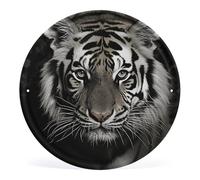 QMKFWT Black And White Tiger Wall Picture Circular Iron Hanging Picture Round Metal Tin Sign Wall Art Prints Artwork for Home Garden Kitchen Bar Cafe Restaurant Garage Wall Decor