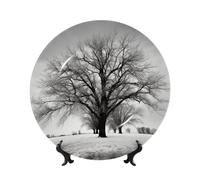 QMKFWT Black and White Tree Bone China Decorative Plate,8inï¼ˆ20cmï¼‰ Ceramic Decorative Plates with Display Stand,Ceramic Ornaments Art Porcelain Plate for Home Office Wall Decor Collections Plates