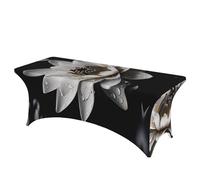 QMKFWT Black and White Water Lily Decorative Tablecloth Protector for Wedding, Banquet & Parties6FT Spandex Rectangle Tablecloths, Stretch Washable Table Cloth Wrinkle Free Patio Table Cover