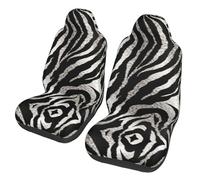 QMKFWT Black and White Zebra Print Printed 2 Pcs Automotive Seat Covers for Front with Elastic Straps Car Protector Seat Covers for Car SUV Truck