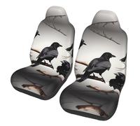 QMKFWT Black Crow Birds On A Branch Printed 2 Pcs Automotive Seat Covers for Front with Elastic Straps Car Protector Seat Covers for Car SUV Truck